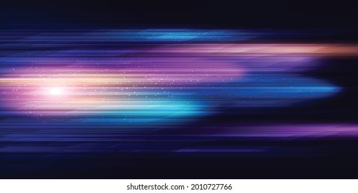 Modern abstract high speed movement. Dynamic motion light trails on dark blue background. Futuristic, technology pattern for banner or poster design background concept.