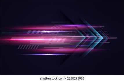 Modern abstract high speed movement. Technology futuristic dynamic motion. Glow of bright lines of transport vehicle drive on road highway. Vector illustration