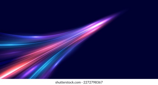 Modern abstract high speed movement. Dynamic motion light trails on dark blue background. Futuristic, technology pattern for banner or poster design background concept. Vector EPS10.