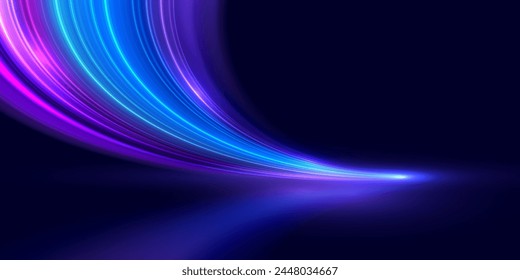 Modern abstract high speed movement. Dynamic motion light trails on dark blue background. Futuristic digital technology movement concept. Pattern for banner. Vector EPS10.