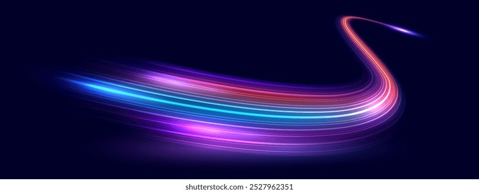 Movimiento abstracto moderno de alta velocidad. Senderos de luz de movimiento dinámico sobre fondo azul oscuro. Concepto de movimiento de tecnología digital futurista. Patrón para el Anuncio. Vector EPS10.