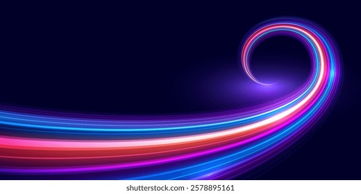 Modern abstract high speed movement. Lines of the rotating motion beam, Dynamic motion light trails. Futuristic digital technology background. Pattern for banner. Vector EPS10.