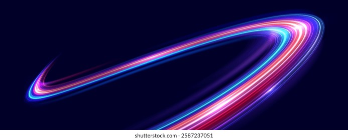 Modern abstract high speed movement. Dynamic motion light trails on dark blue background. Futuristic digital technology movement concept. Pattern for banner. Vector EPS10.