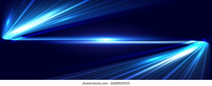 Modern abstract high speed movement. Dynamic motion light trails on dark blue background. Futuristic digital technology movement concept. Pattern for banner. Vector EPS10.