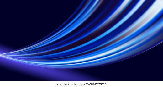 Modern abstract high speed movement. Dynamic motion light trails on dark blue background. Futuristic digital technology movement concept. vector illustration