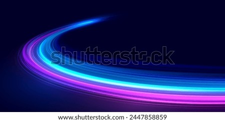 Modern abstract high speed movement. Dynamic motion light trails on dark blue background. Futuristic digital technology movement concept. Pattern for banner. Vector EPS10.