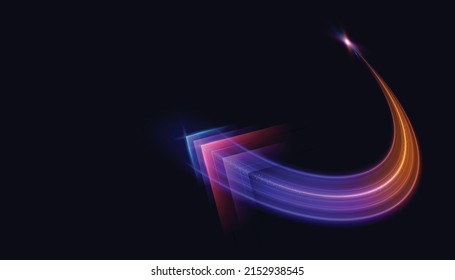 Modern abstract high-speed arrows light effect movement. A pattern of speed of light moving in an arc.  Technology futuristic dynamic motion. Movement pattern for banner or poster design background. - Shutterstock ID 2152938545