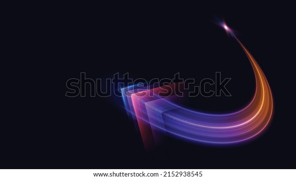 Modern abstract high-speed arrows light\
effect movement. A pattern of speed of light moving in an arc. \
Technology futuristic dynamic motion. Movement pattern for banner\
or poster design\
background.