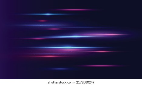 Modern abstract high-speed light effect. Technology futuristic dynamic motion on blue background. Movement pattern for banner or poster design. Vector EPS10.