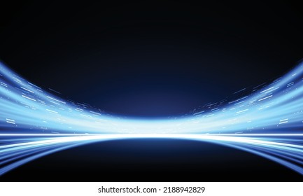 Modern abstract high-speed light effect. Technology futuristic dynamic motion on blue background. Movement pattern for banner or poster design background concept.