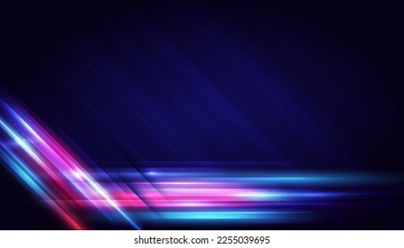 Efecto moderno abstracto de la luz de alta velocidad. Líneas de movimiento dinámico futurista sobre fondo azul con espacio de copia. Patrón de movimiento para el concepto de fondo de diseño de pancartas o carteles.