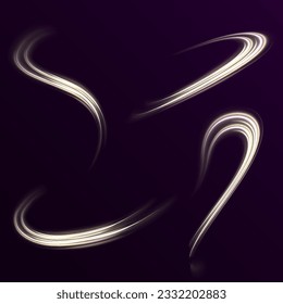 Modern abstract high-speed light effect. Technology futuristic dynamic motion. Abstract light trails. White abstract background with blurred magic neon light curved lines	