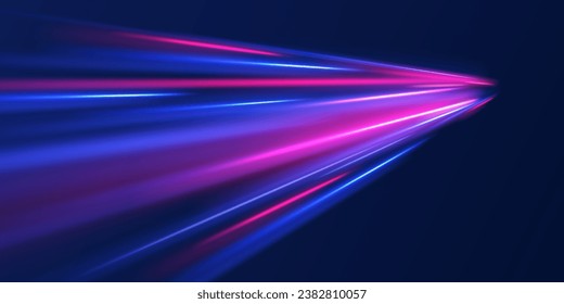 Modern abstract high-speed light effect. Technology futuristic dynamic motion. Abstract light trails. White abstract background with blurred magic neon light curved lines