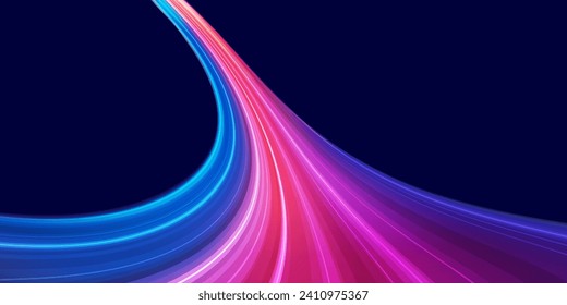 Modern abstract high-speed light effect. Abstract background with curved beams of light. Technology futuristic dynamic motion. Movement pattern for banner or poster design. EPS10.