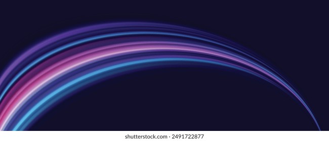 Modern abstract high-speed light effect. Abstract background with curved beams of light. Technology futuristic dynamic motion. Movement pattern for banner or poster design background concept.