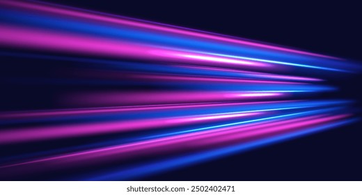 Modern abstract high-speed light effect. Technology futuristic dynamic motion. Abstract light trails. White abstract background with blurred magic neon light curved lines