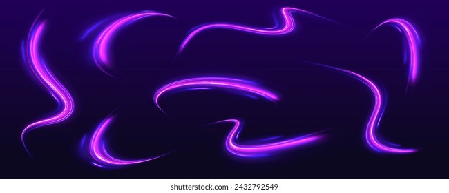 Modern abstract high-speed light motion effect on black background. Abstract technology futuristic neon circle glowing. Vector illustration.	