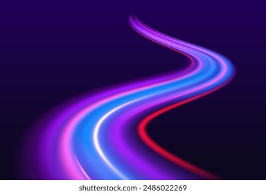 Modern abstract high-speed light motion effect on black background. Abstract technology futuristic neon circle glowing. Vector illustration.	
