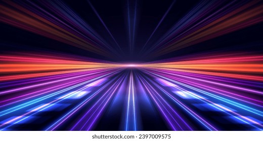 Modern abstract high-speed light trails effect on dark background. Futuristic dynamic movement concept. Speed road, velocity pattern for banner or poster design background.Vector eps10.