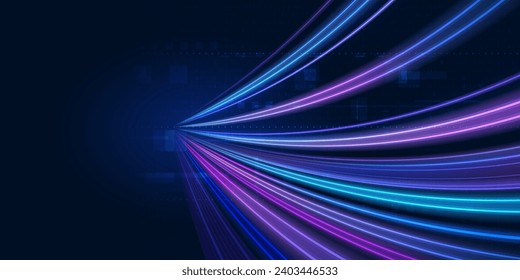 El efecto de los rastros de luz abstractos modernos de alta velocidad sobre el fondo oscuro. Movimiento dinámico futurista, concepto de conexión rápida de datos. Patrón de velocidad para el fondo de diseño de pancartas o carteles.Vector eps10.