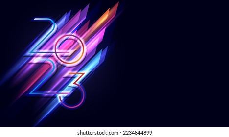 Modern abstract high-speed movement with 2023 text design on background. Colorful dynamic motion. Movement futuristic pattern for banner or poster design. Vector EPS10.