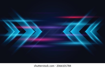 Modern abstract high-speed movement. Colorful dynamic arrows motion on blue background. Movement technology pattern for banner or poster design background concept.