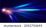 Modern abstract high-speed movement. Dynamic motion light trails on dark blue background. Futuristic, technology pattern for banner or poster design background concept.