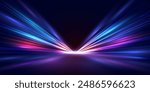 Modern abstract high-speed movement. Dynamic motion light trails with motion blur effect on dark background. Futuristic, technology pattern for banner or poster design.