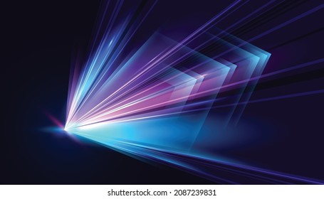 Modern abstract high-speed movement. Dynamic motion light and fast arrows moving on dark background. Futuristic, technology pattern for banner or poster design. - Shutterstock ID 2087239831