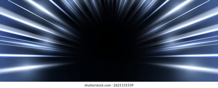 Movimiento abstracto moderno de alta velocidad. Senderos de luz de movimiento dinámico con efecto de desenfoque de movimiento sobre fondo oscuro. Concepto de tecnología de alta velocidad panorámica, fondo abstracto ligero. 