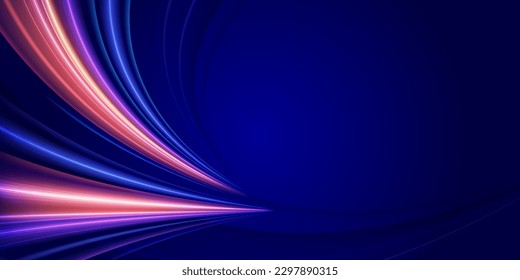 Modern abstract high-speed movement effect on blue background. Dynamic curve light trails. Velocity pattern for banner design. Vector eps10.