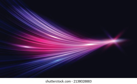 Modern Abstract High-speed Technology Movement. Dynamic Motion Light Trails With Motion Blur Effect On Dark Background. Futuristic, Technology Pattern For Banner Or Poster Design.