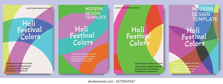 Modern abstract Holi festival posters with vibrant geometric designs and festive themes for celebration. For poster, greeting card, flyer, invitation or background