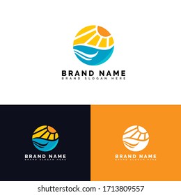 Modern abstract holiday beach summer club vacation vector symbol icon logo template. Abstract summer logo for company and business. Beach and wave vector icon symbol.