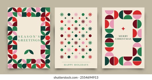 Modern abstract holiday greeting cards collection. Simply shapes and basic colors vector Illustration.