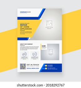 Modern Abstract Home Appliance Repair Service Flyer Design Template. Home Electrician And Electrical Repair Service Flyer For Your Business, Print-ready, Corporate, Company, Service, Tech, Technical