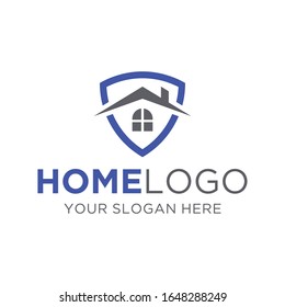 Modern abstract home and shield logo design vector illustration