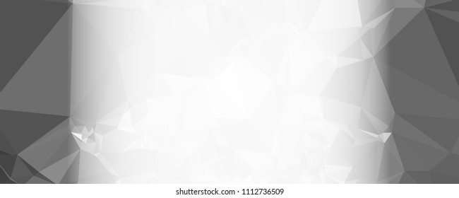 Modern abstract horizontal background with white transparent gradient for text or photos. Geometric low polygonal backdrop for web, covers, presentations layouts, title backgrounds. Vector clip art.