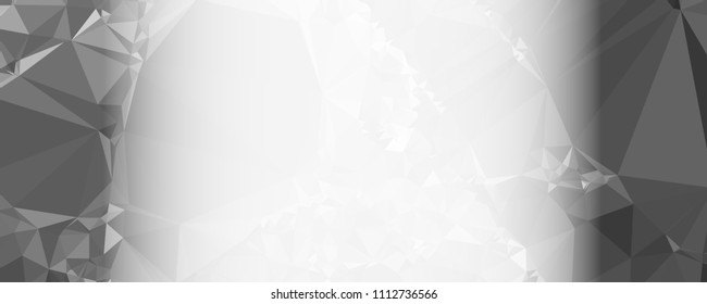 Modern abstract horizontal background with white transparent gradient for text or photos. Geometric low polygonal backdrop for web, covers, presentations layouts, title backgrounds. Vector clip art.