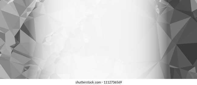 Modern abstract horizontal background with white transparent gradient for text or photos. Geometric low polygonal backdrop for web, covers, presentations layouts, title backgrounds. Vector clip art.