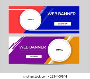 Modern  abstract Horizontal website banner background with circle image photo fashion banner sale banner