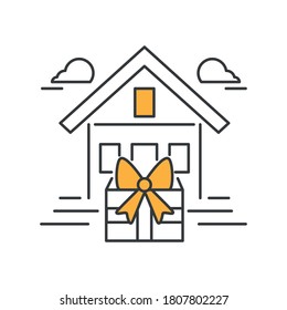 Modernes abstraktes Haus mit Geschenkbox und kostenloser Schifffahrtskonzeption 