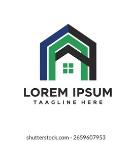 Modern abstract house logo design with layered geometric