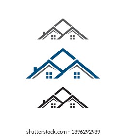 Modern abstract house roofline icons in gray blue and black colors