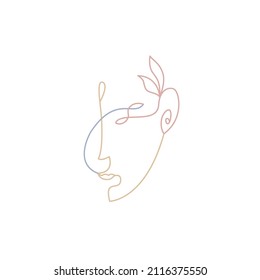 Modern abstract human face or head. Multicolored lines print. Outline vector illustration. 