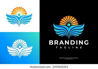 Modern abstract human wing logo design branding