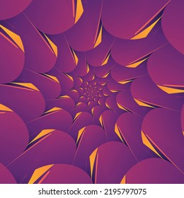 Modern Abstract Hypnotic Spiral Flower Pattern With Sharp Gradient Orange, Purple, Pink Rays And Petals. Fantasy Fractal Art. Abstract Vivid Floral Swirl Background