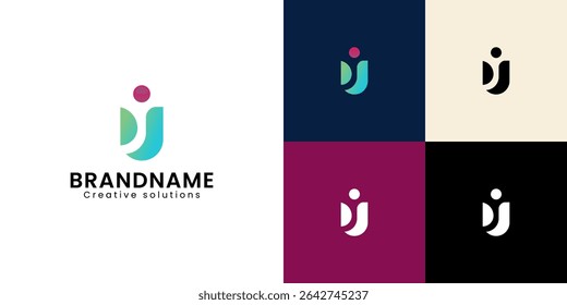 Modern Abstract IJ or U Letter Logo with Leaf and Tulip Shape.