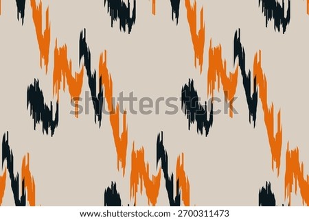 Modern Abstract Ikat Seamless Pattern - Graphic Zigzag Design in Burnt Orange and Navy Blue on Taupe Background. ideal for fashion textiles, home decor, upholstery, digital backgrounds, packaging