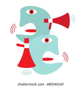 Modern abstract illustration about political rally and empty campaign promises. Contemporary politics candidates or public opinion leaders drawn in a cubism caricature. Debate or Propaganda icon
